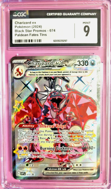 Pokemon TCG Charizard ex 074 Black Star Promo Paldean Fates Tin CGC 9 Mint Card